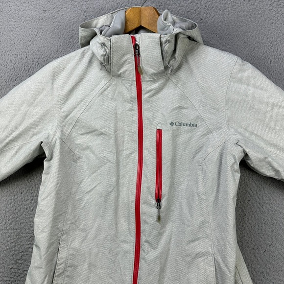 Columbia Interchange Jacket Hoodie Womens Large Gray Herringbone Pocket Full Zip